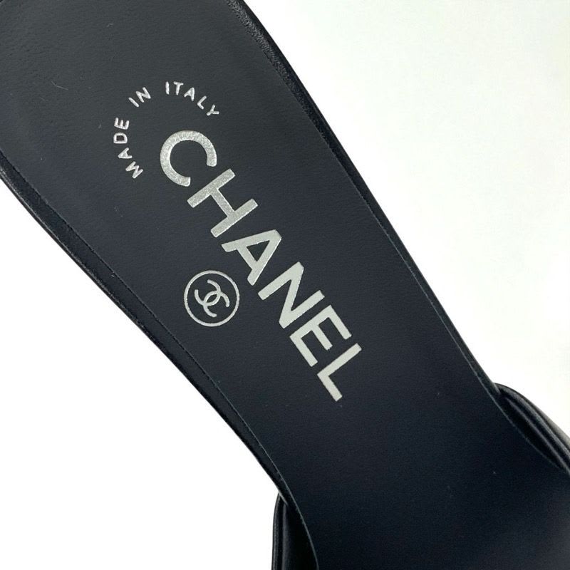 Chanel Sandals Shoes Leather Black Silver Here Mark