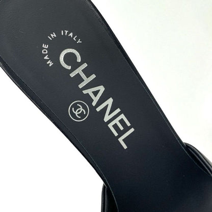 Chanel Sandals Shoes Leather Black Silver Here Mark
