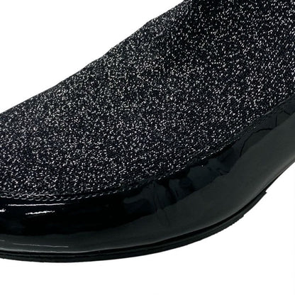 Chanel Boots Short Shoes Patent Fabric Black Silver Coco Mark Lame Sock