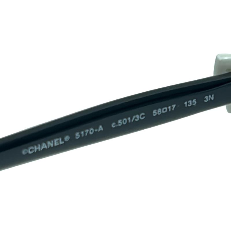 Chanel Sunglass Es - 5170-a Black X White X Silver Ribbon Silver Hardware