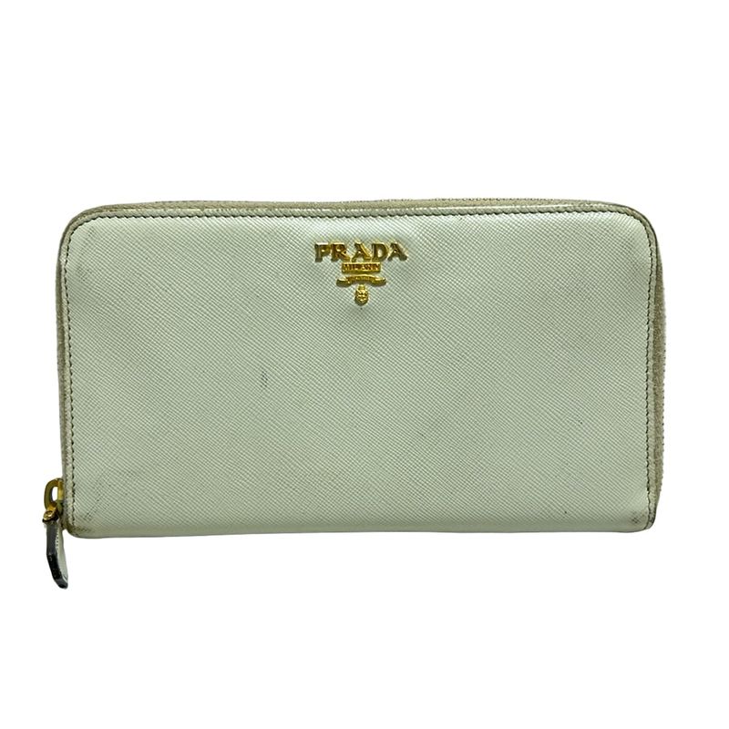 Prada Long Wallet - Ivory Round Zipper Leather