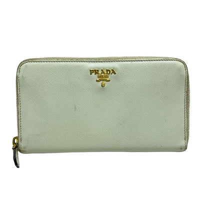 Prada Long Wallet - Ivory Round Zipper Leather