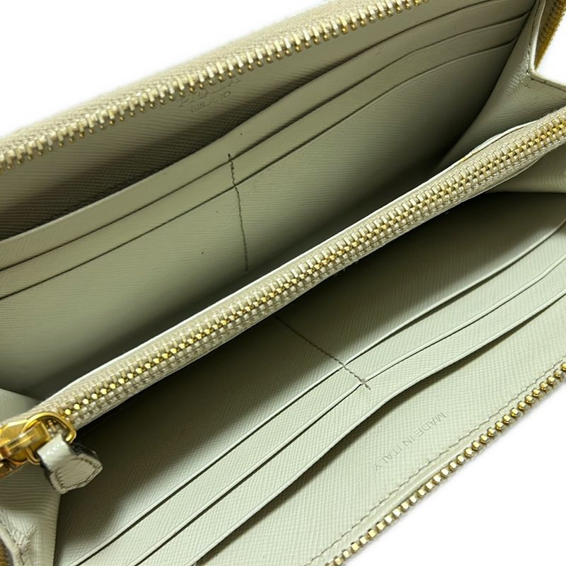 Prada Long Wallet - Ivory Round Zipper Leather