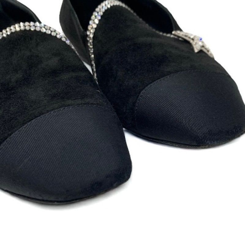 Chanel Flat Shoes Suede Fabric Black Opera Star Bijou Rhinestone