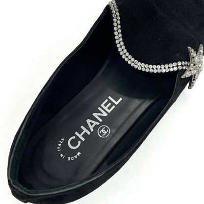 Chanel Flat Shoes Suede Fabric Black Opera Star Bijou Rhinestone