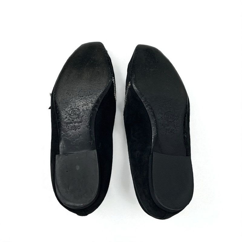Chanel Flat Shoes Suede Fabric Black Opera Star Bijou Rhinestone