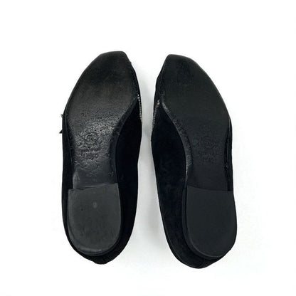 Chanel Flat Shoes Suede Fabric Black Opera Star Bijou Rhinestone