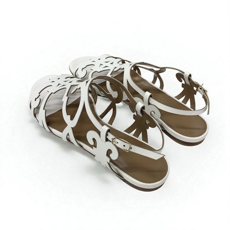 Hermes Sandals Shoes Leather White Guadalquivir Strap Flat