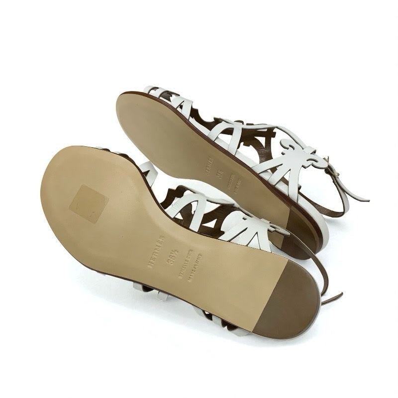 Hermes Sandals Shoes Leather White Guadalquivir Strap Flat