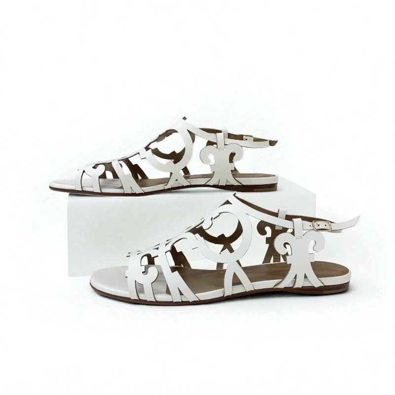 Hermes Sandals Shoes Leather White Guadalquivir Strap Flat