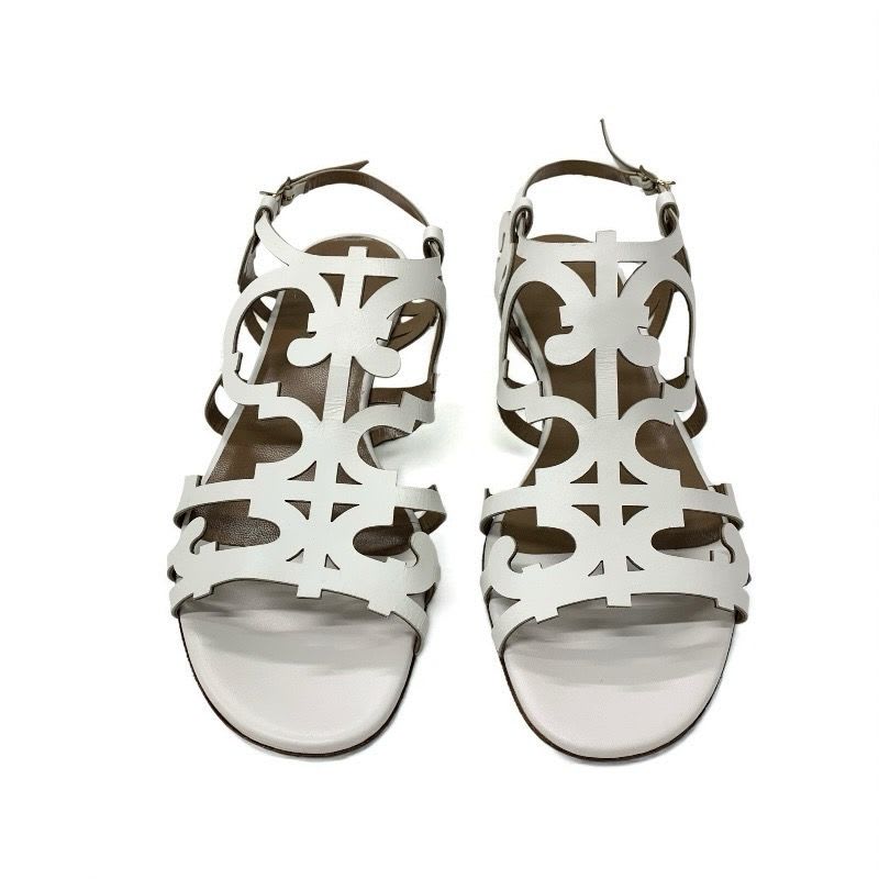 Hermes Sandals Shoes Leather White Guadalquivir Strap Flat