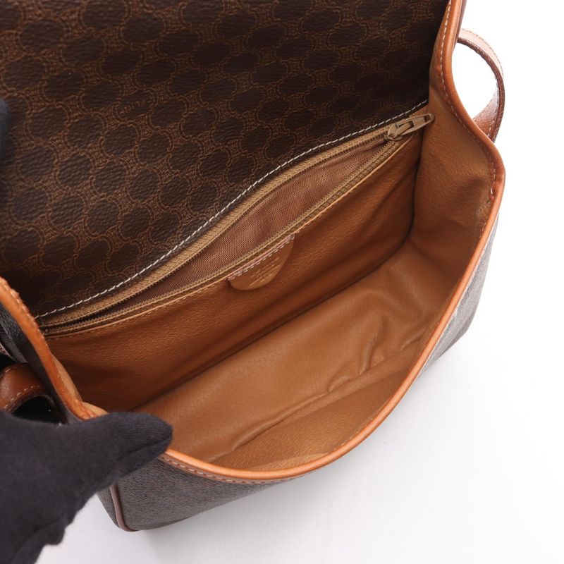 Celine Shoulder Bag Macadam Brown PVC Coated Canvas Leather Macadam Shoulder