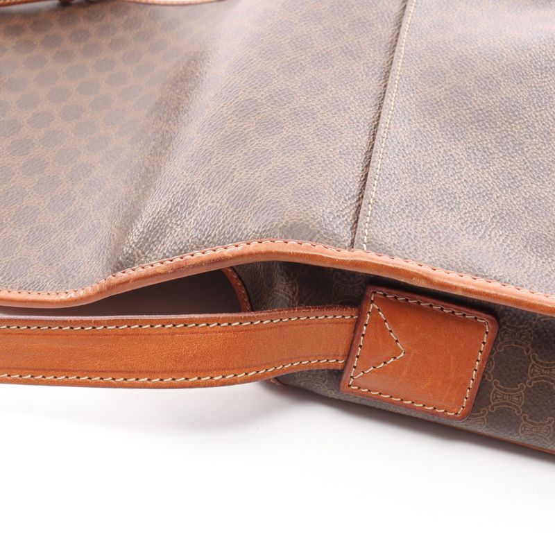 Celine Shoulder Bag Macadam Brown PVC Coated Canvas Leather Macadam Shoulder