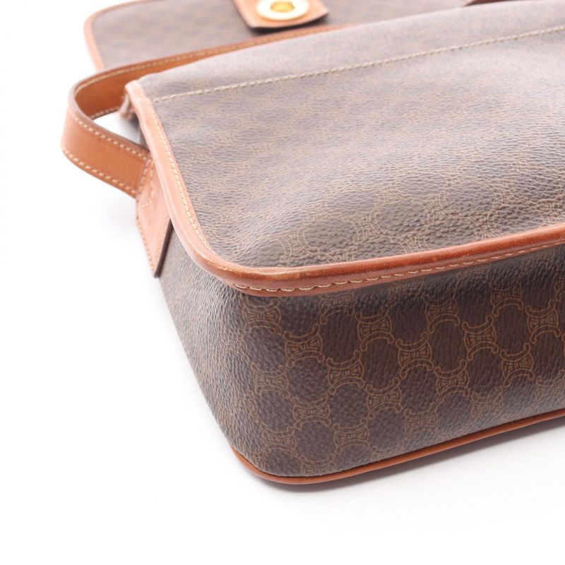 Celine Shoulder Bag Macadam Brown PVC Coated Canvas Leather Macadam Shoulder