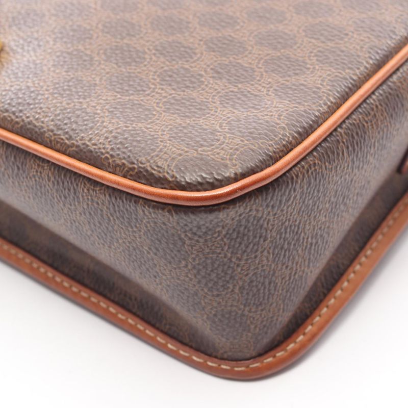 Celine Shoulder Bag Macadam Brown PVC Coated Canvas Leather Macadam Shoulder