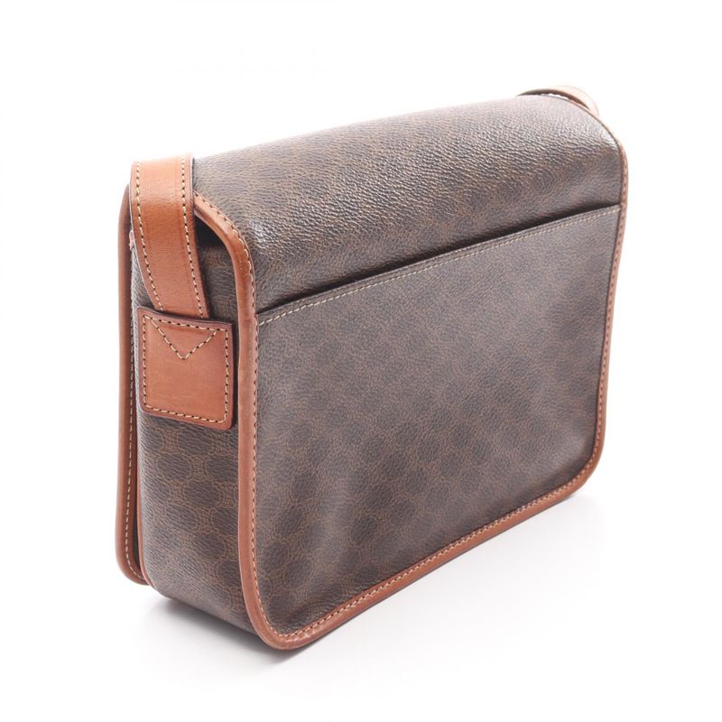 Celine Shoulder Bag Macadam Brown PVC Coated Canvas Leather Macadam Shoulder