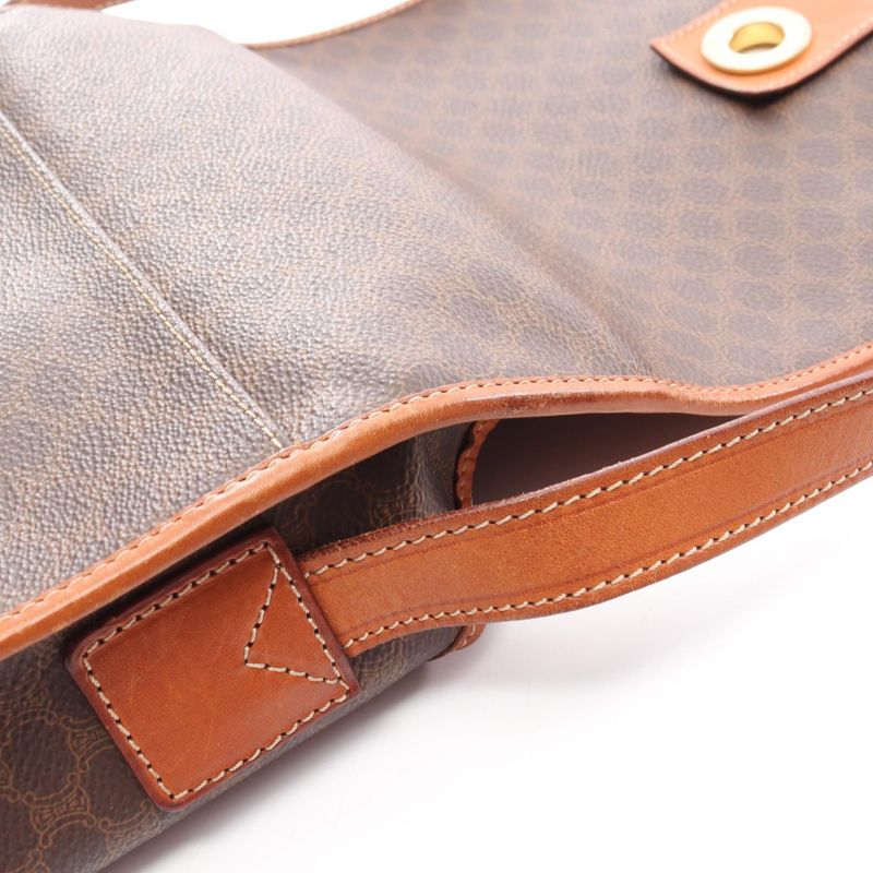 Celine Shoulder Bag Macadam Brown PVC Coated Canvas Leather Macadam Shoulder