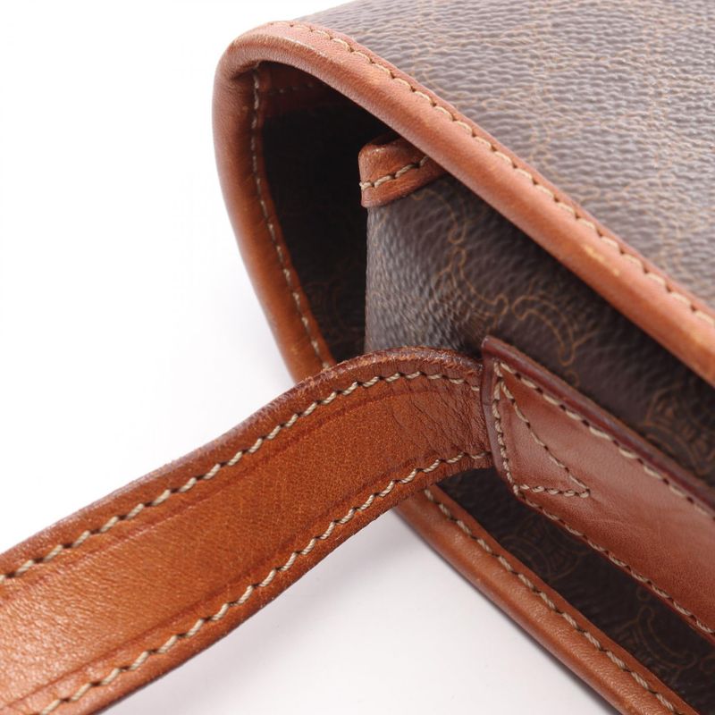 Celine Shoulder Bag Macadam Brown PVC Coated Canvas Leather Macadam Shoulder