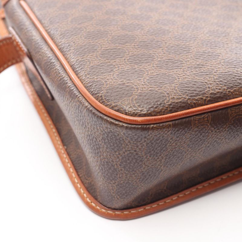 Celine Shoulder Bag Macadam Brown PVC Coated Canvas Leather Macadam Shoulder