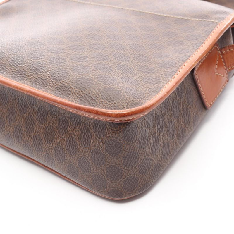 Celine Shoulder Bag Macadam Brown PVC Coated Canvas Leather Macadam Shoulder