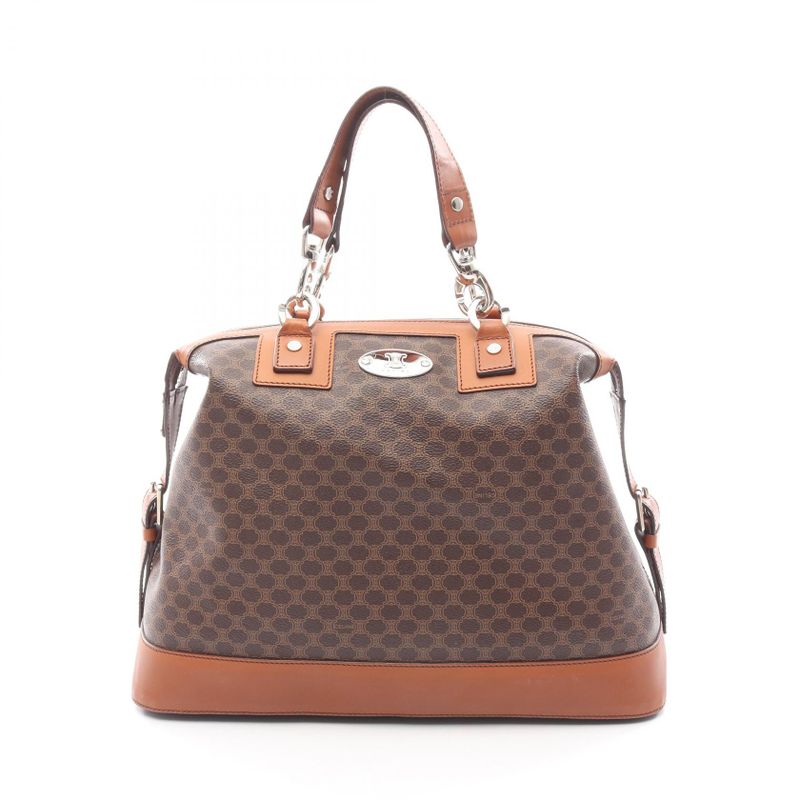 Celine Handbag Macadam Brown PVC Coated Canvas Leather Macadam Handbag Women