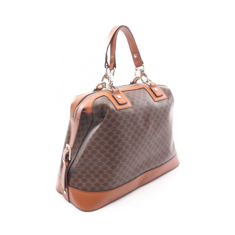 Celine Handbag Macadam Brown PVC Coated Canvas Leather Macadam Handbag Women