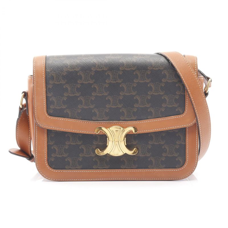 Celine Shoulder Bag Classic Triomphe 191242 Brown PVC Coated Canvas Leather