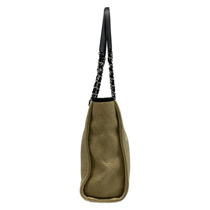 Chanel Tote Bag Deauville Line PM Beige and Black Chain Shoulder Silver