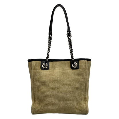 Chanel Tote Bag Deauville Line PM Beige and Black Chain Shoulder Silver
