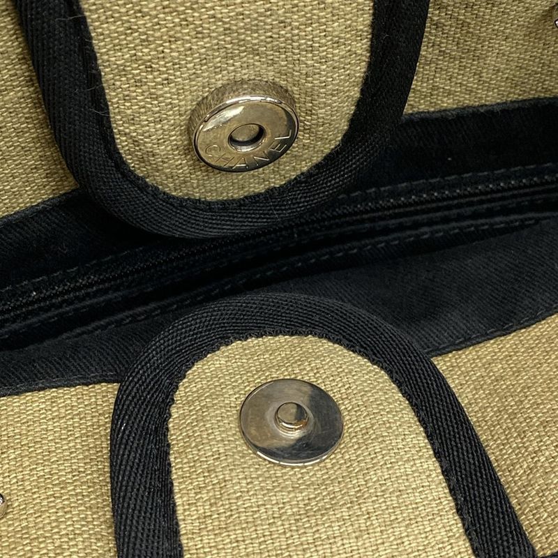 Chanel Tote Bag Deauville Line PM Beige and Black Chain Shoulder Silver