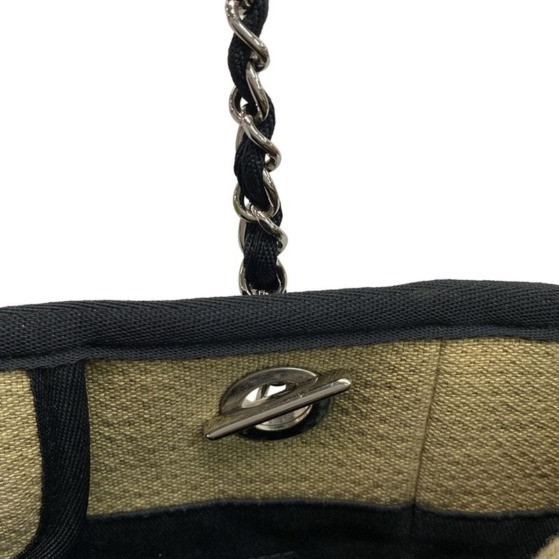Chanel Tote Bag Deauville Line PM Beige and Black Chain Shoulder Silver