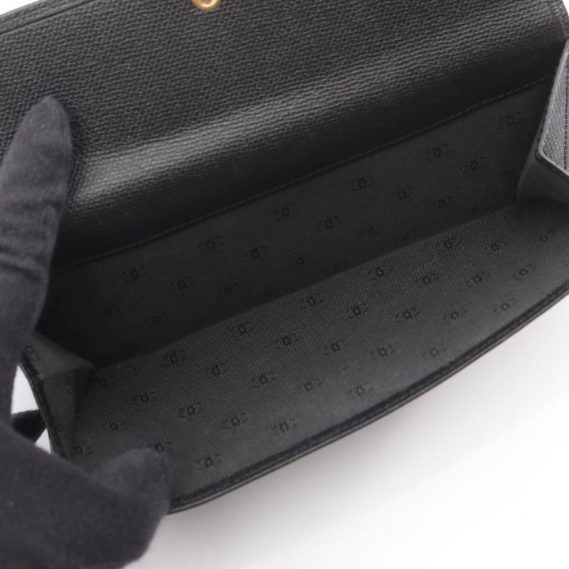 Chanel Bifold Long Wallet Coco Button A20905 Black Leather Coco Button Bifold