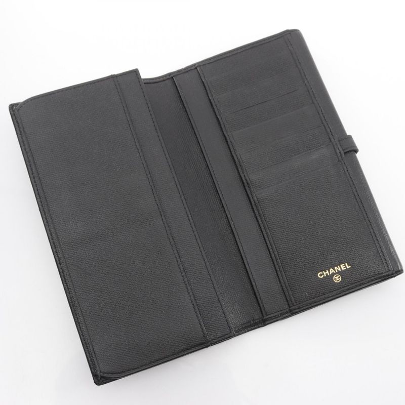 Chanel Bifold Long Wallet Coco Button A20905 Black Leather Coco Button Bifold