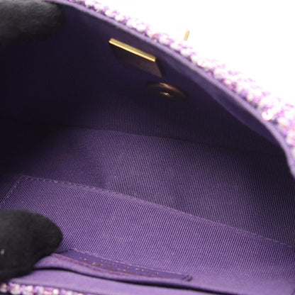 Chanel Shoulder Bag Matelasse Top Handle Purple Fabric Top Handle Matelasse