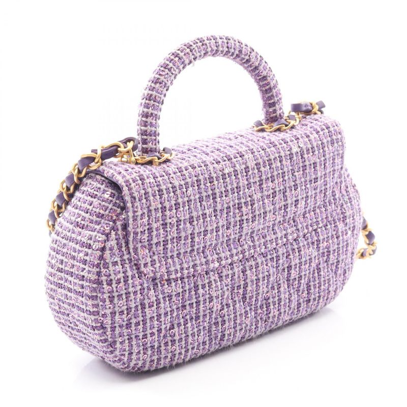 Chanel Shoulder Bag Matelasse Top Handle Purple Fabric Top Handle Matelasse