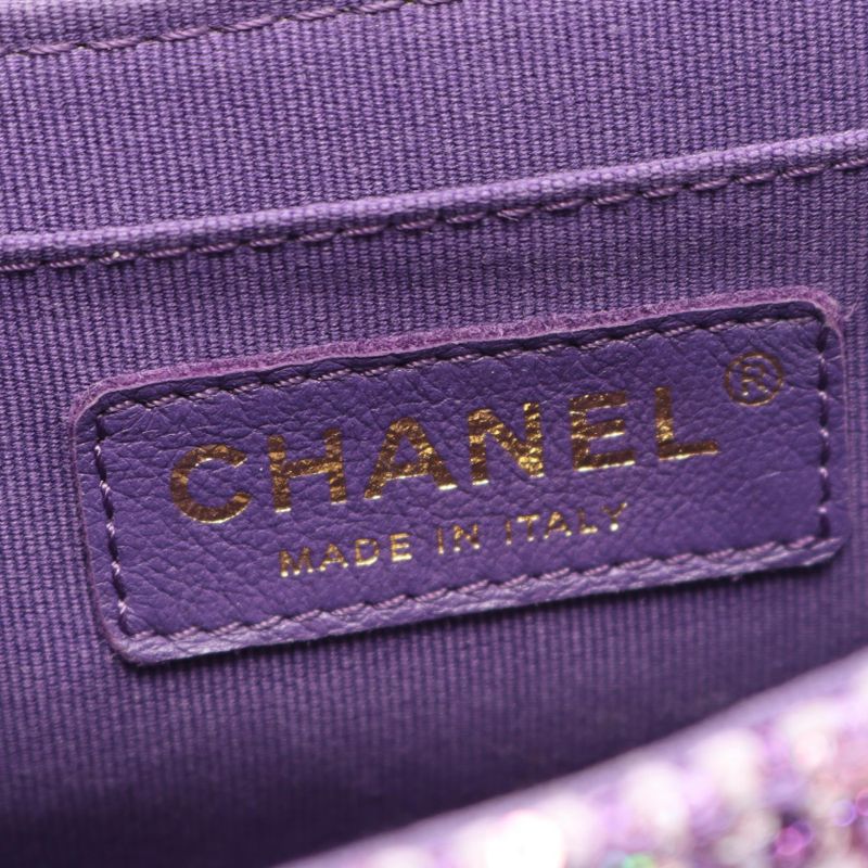Chanel Shoulder Bag Matelasse Top Handle Purple Fabric Top Handle Matelasse