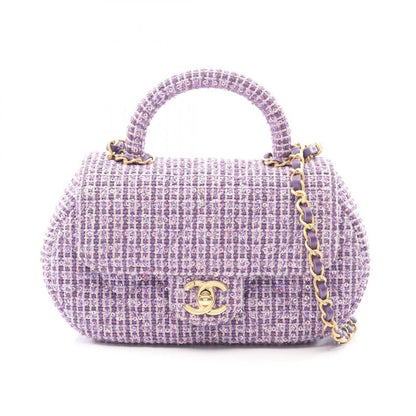 Chanel Shoulder Bag Matelasse Top Handle Purple Fabric Top Handle Matelasse
