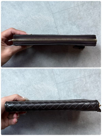 Bottega Veneta Round Zipper Long Wallet Intrecciato Dark Brown Leather Men