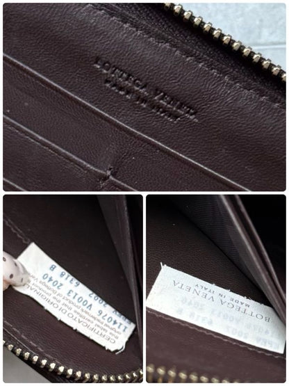 Bottega Veneta Round Zipper Long Wallet Intrecciato Dark Brown Leather Men