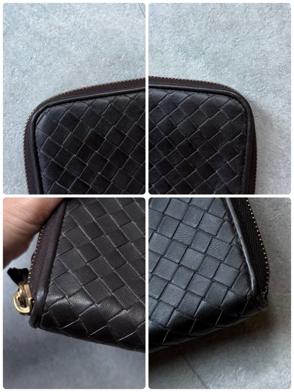 Bottega Veneta Round Zipper Long Wallet Intrecciato Dark Brown Leather Men