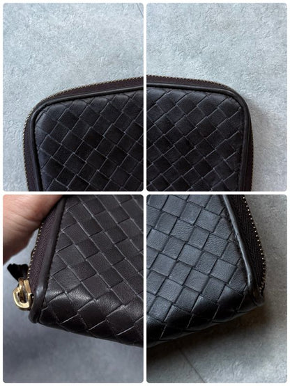 Bottega Veneta Round Zipper Long Wallet Intrecciato Dark Brown Leather Men