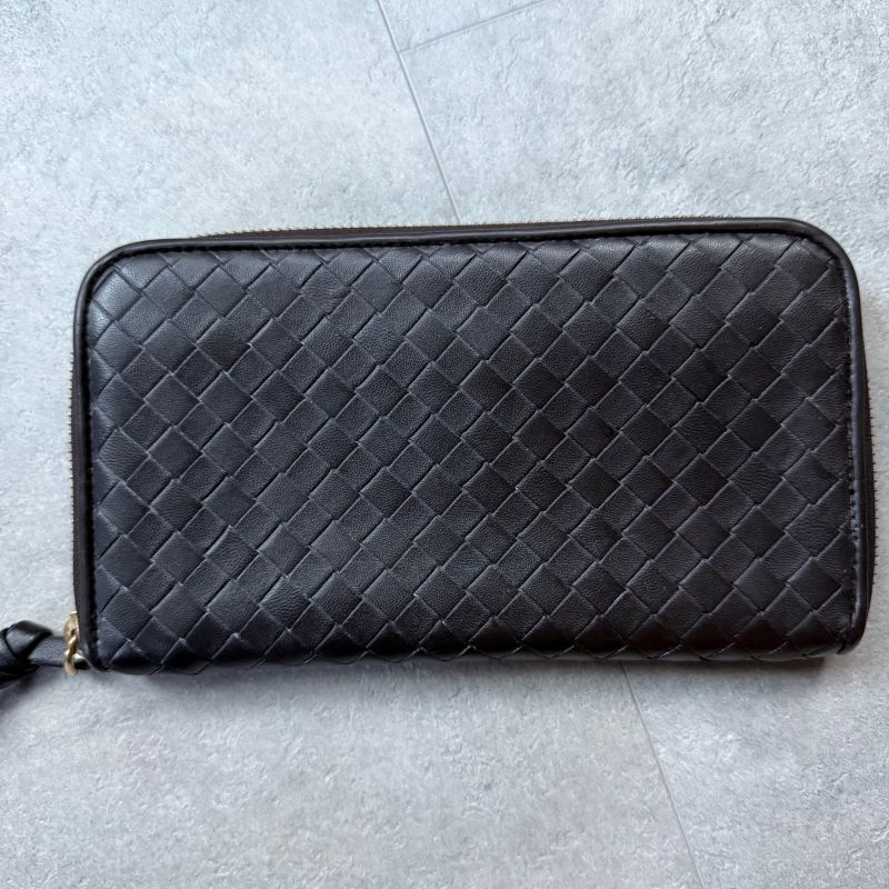 Bottega Veneta Round Zipper Long Wallet Intrecciato Dark Brown Leather Men