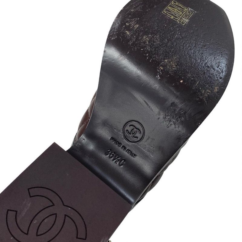 Chanel Sandals Shoes Leather Brown Black Coco Mark Matelasse Ring Bag
