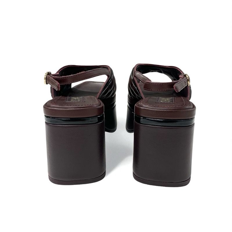 Chanel Sandals Shoes Leather Brown Black Coco Mark Matelasse Ring Bag