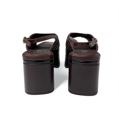 Chanel Sandals Shoes Leather Brown Black Coco Mark Matelasse Ring Bag