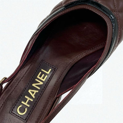 Chanel Sandals Shoes Leather Brown Black Coco Mark Matelasse Ring Bag