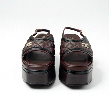 Chanel Chanel Sandals Shoes Leather Brown Black Quilted Sling Bag