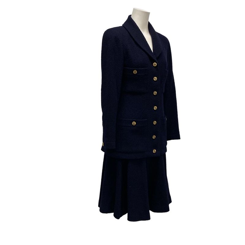 Chanel Skirt Suit Size 40 M Women's Excellent Condition 20923 Dark Navy Pile