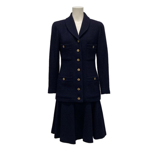 Chanel Skirt Suit Size 40 M Women's Excellent Condition 20923 Dark Navy Pile