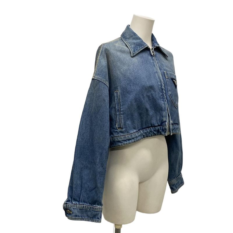 Prada Gjun Size 38 S Women's Excellent Condition Organic Denim Cropped Jacket